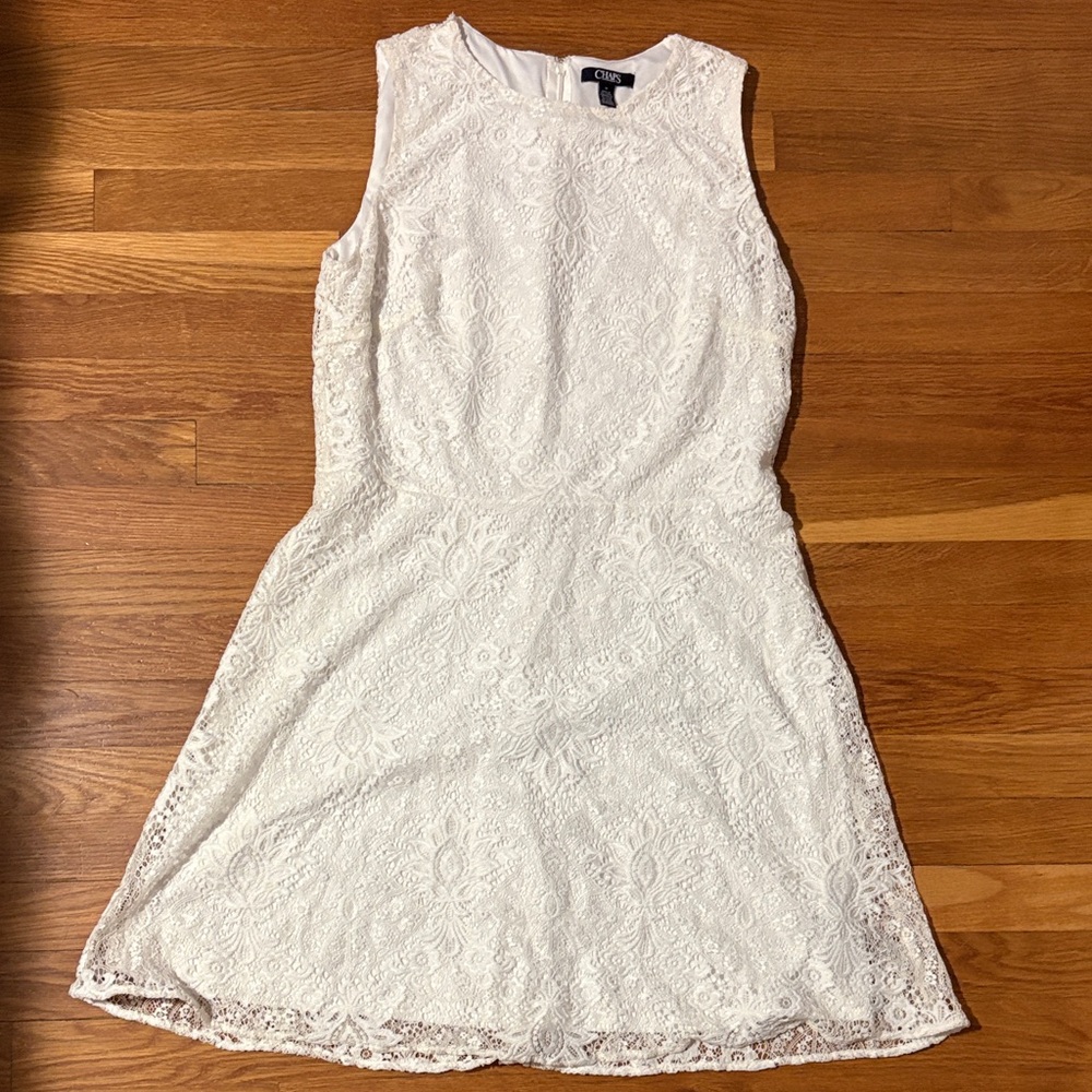 Chaps Sleeveless White Lace Mini Dress